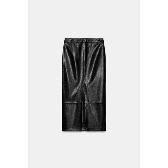 ZARA FAUX LEATHER MIDI SKIRT - Picture 1 of 10